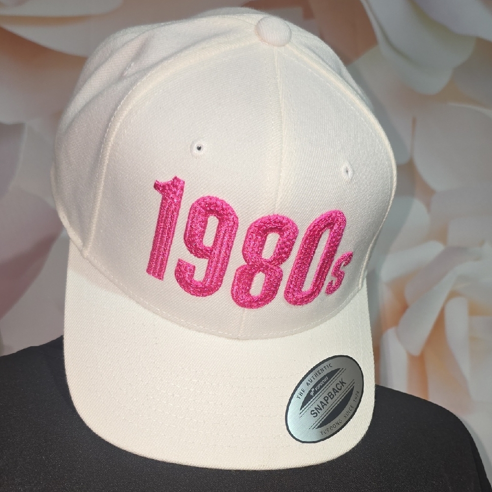 1980s White and Pink Snapback Hat